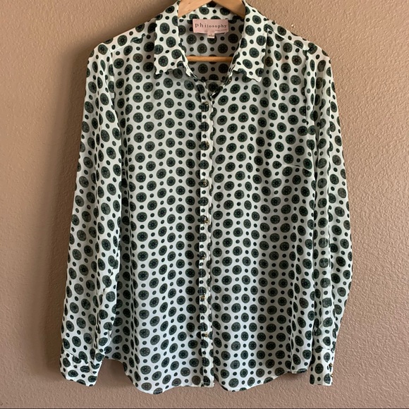 Philosophy Sheer Button Down Blouse Size Large - Picture 1 of 8